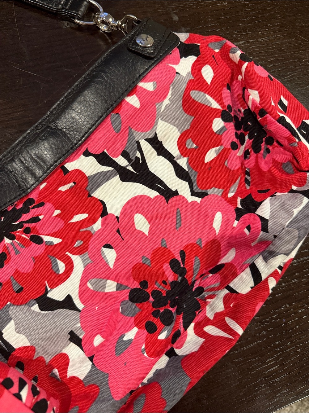 Thirty one 31 Floral Red & Pink Canvas Shoulder Bag with Black Trim hobo purse - Picture 3 of 5